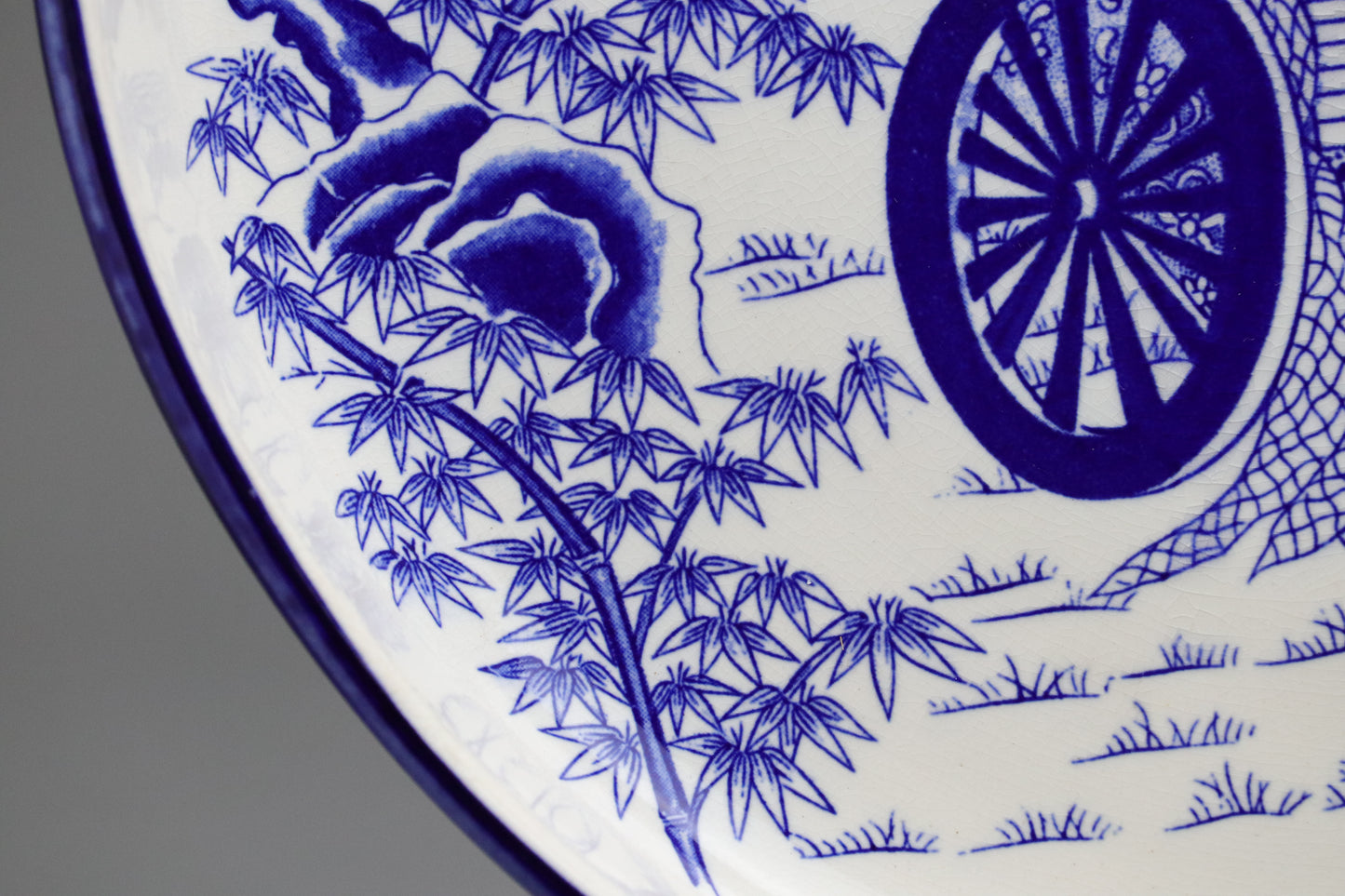 Japanese Blue and White Plate | Large Deep Charger | Imperial Ox Cart Ornament | Pine Bamboo Plum Peony | Traditional Porcelain Display Ware