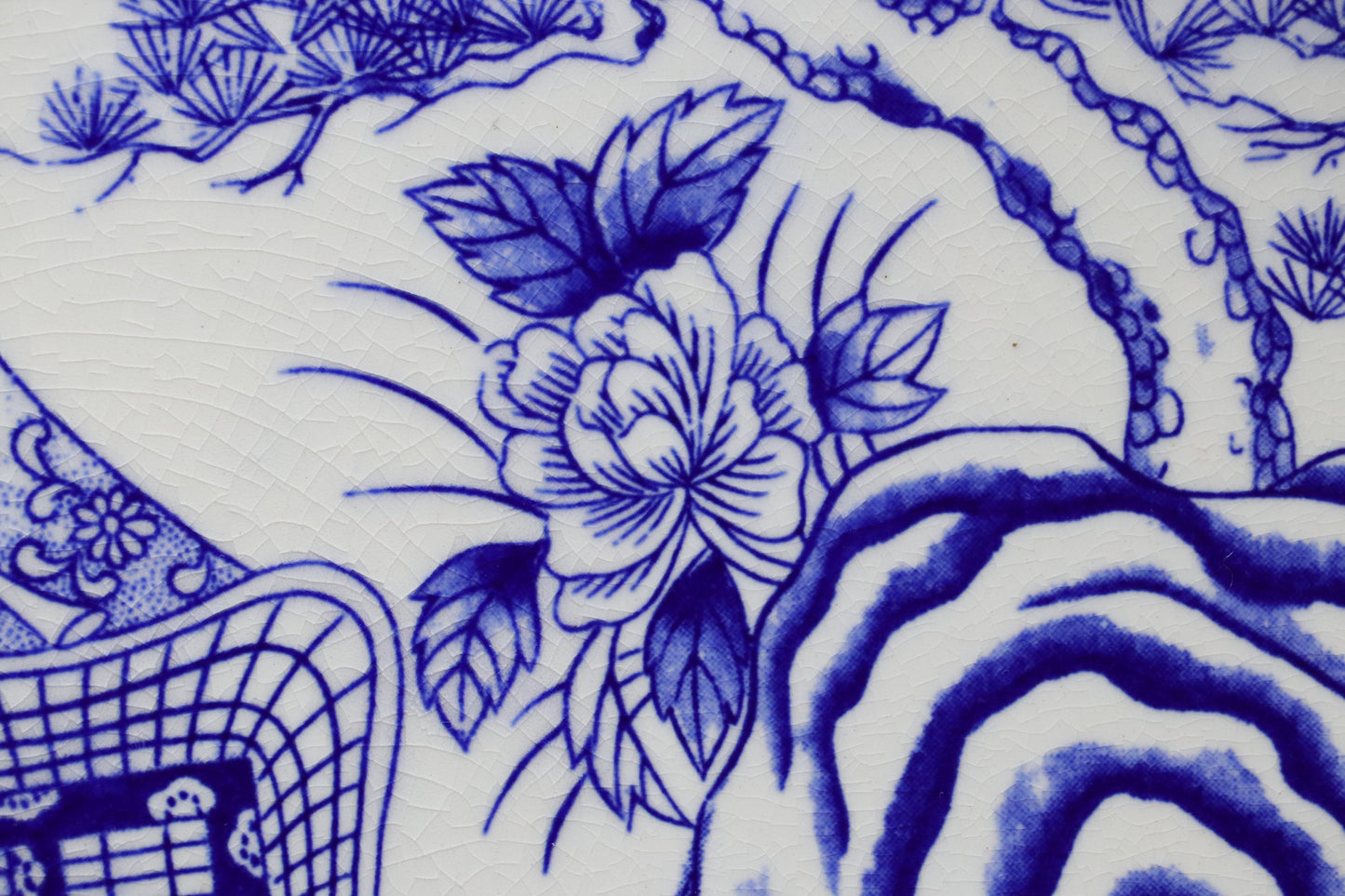 Japanese Blue and White Plate | Large Deep Charger | Imperial Ox Cart Ornament | Pine Bamboo Plum Peony | Traditional Porcelain Display Ware
