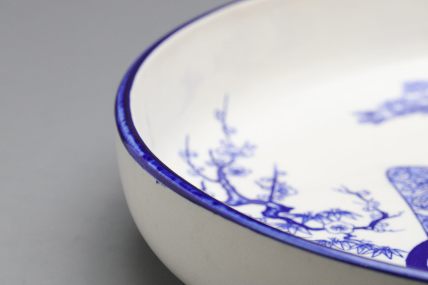 Japanese Blue and White Plate | Large Deep Charger | Imperial Ox Cart Ornament | Pine Bamboo Plum Peony | Traditional Porcelain Display Ware