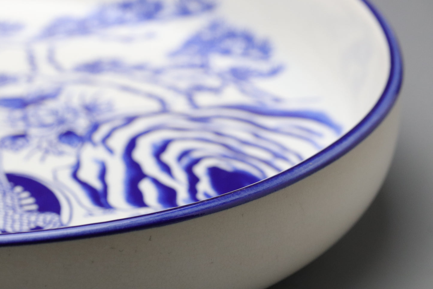 Japanese Blue and White Plate | Large Deep Charger | Imperial Ox Cart Ornament | Pine Bamboo Plum Peony | Traditional Porcelain Display Ware
