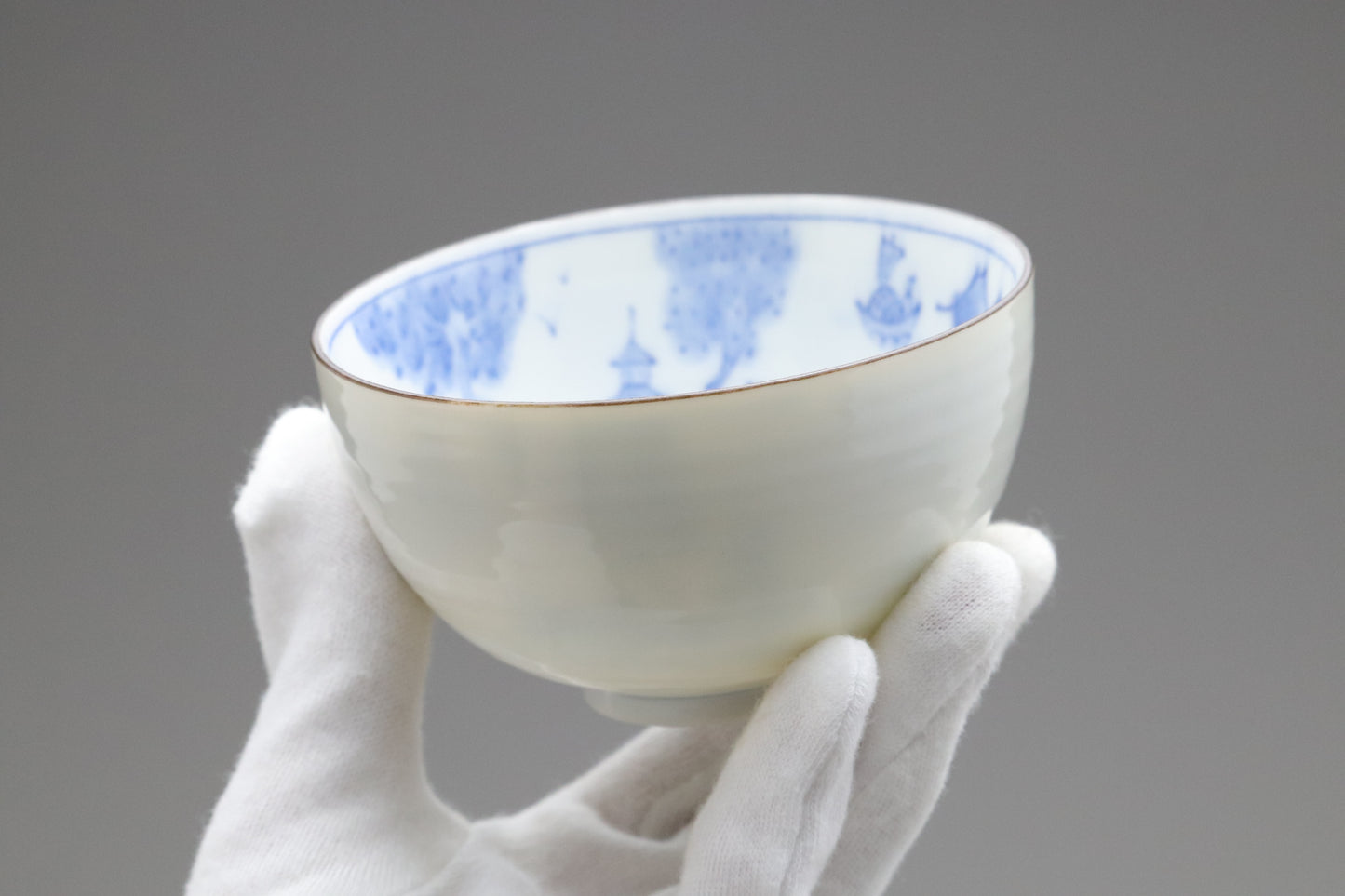 Arita style Tea Cup Set of 7 | Japanese Pottery blue and white | Sometsuke Landscape Porcelain Mug | Vintage Chanoyu Matcha Green Tea Bowls 7