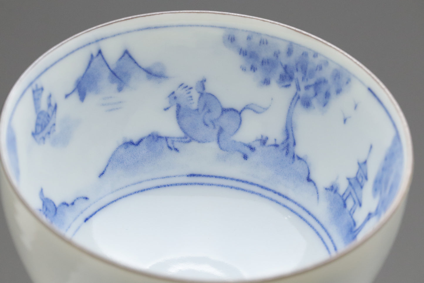 Arita style Tea Cup Set of 7 | Japanese Pottery blue and white | Sometsuke Landscape Porcelain Mug | Vintage Chanoyu Matcha Green Tea Bowls 7