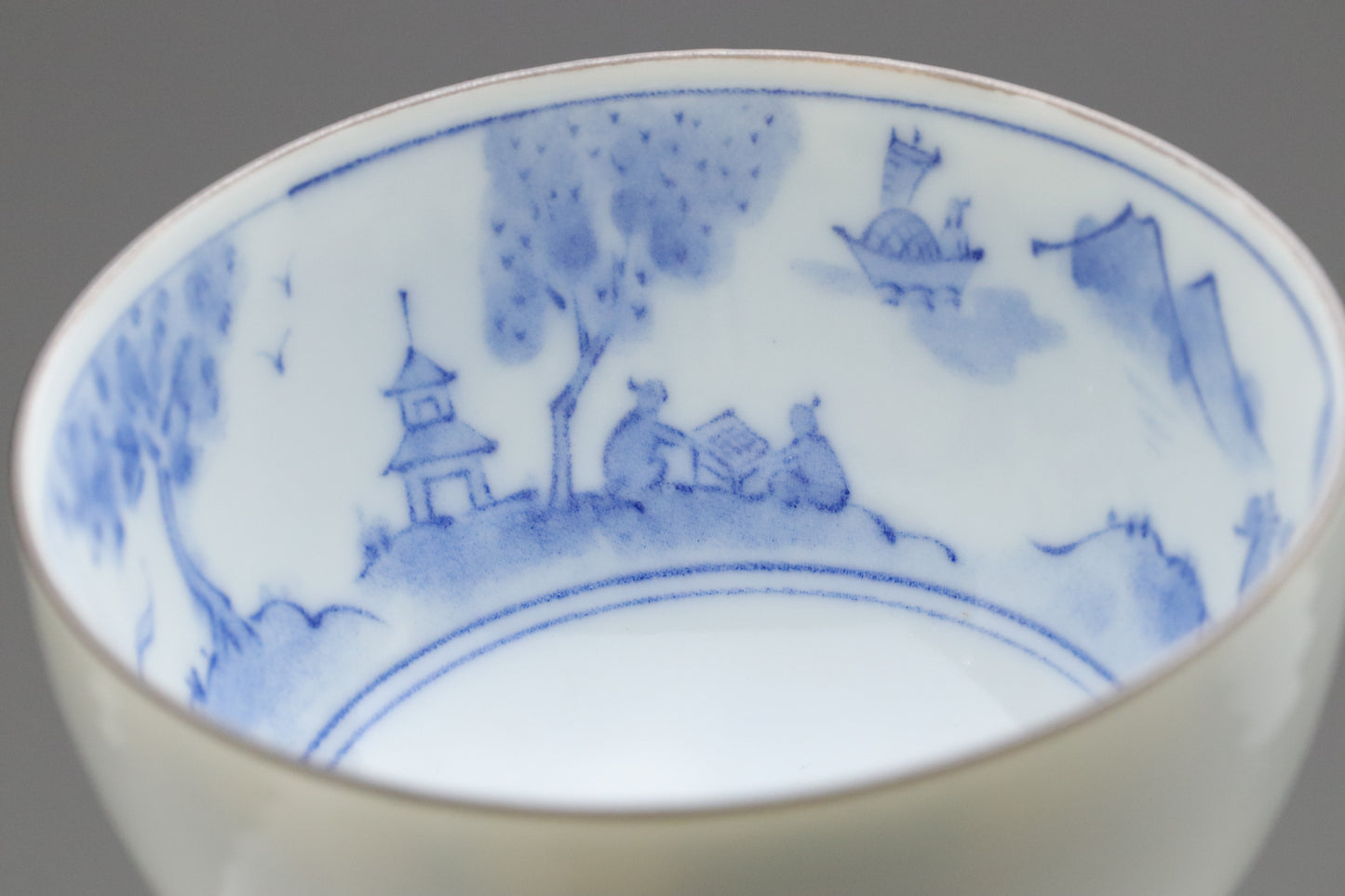 Arita style Tea Cup Set of 7 | Japanese Pottery blue and white | Sometsuke Landscape Porcelain Mug | Vintage Chanoyu Matcha Green Tea Bowls 7