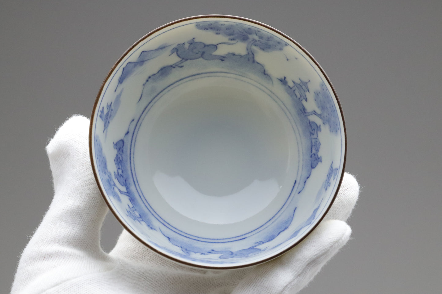 Arita style Tea Cup Set of 7 | Japanese Pottery blue and white | Sometsuke Landscape Porcelain Mug | Vintage Chanoyu Matcha Green Tea Bowls 7