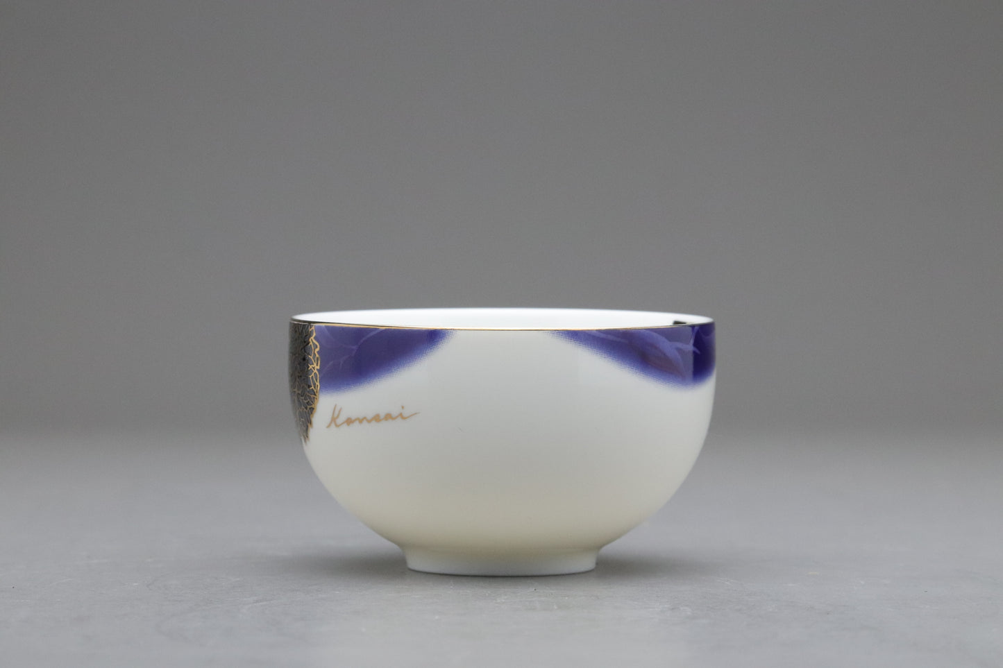 Vintage Japanese Kansai Fine China Tea Cup Set | 5 Piece Cobalt Blue Saucer Gold Leaf Porcelain | Modern Tableware Collectibles Jade Leaves