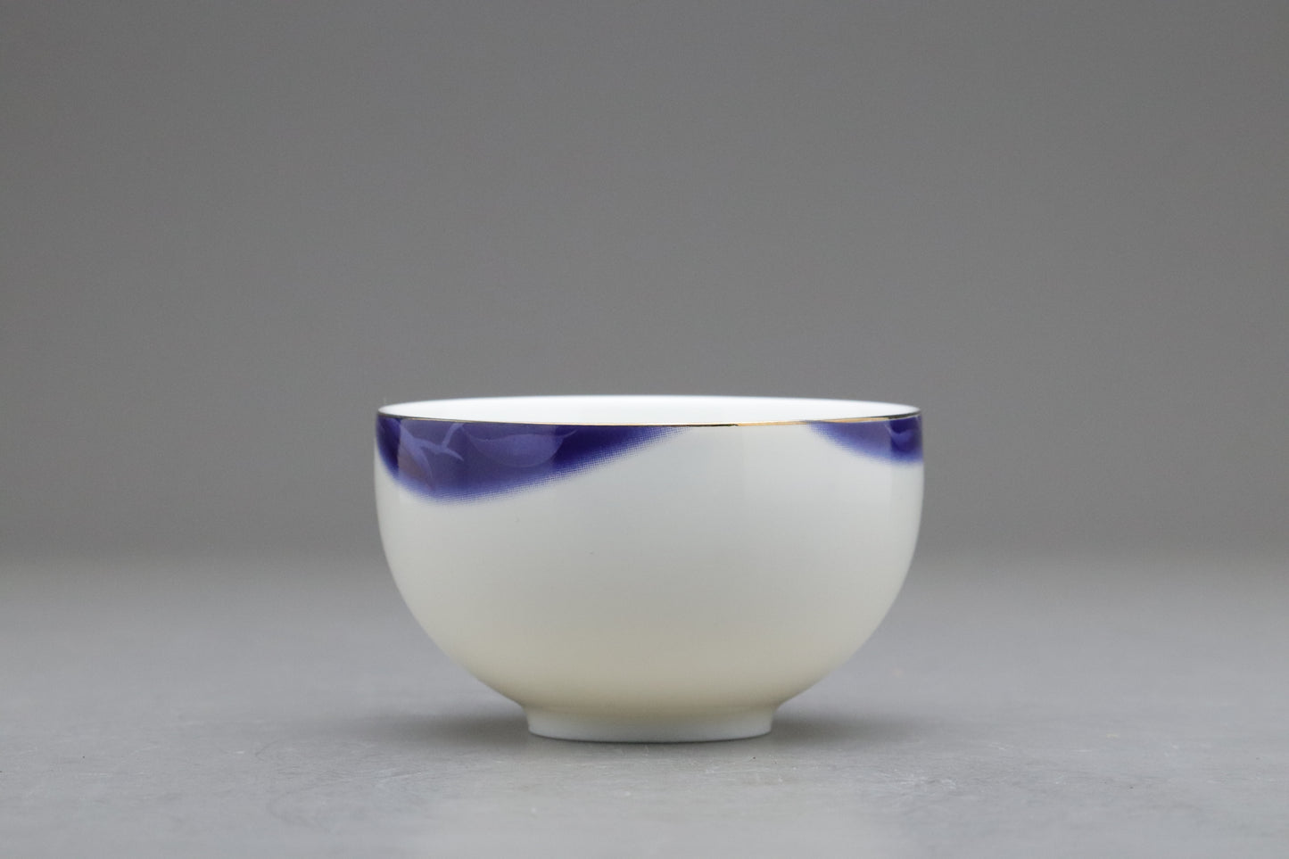 Vintage Japanese Kansai Fine China Tea Cup Set | 5 Piece Cobalt Blue Saucer Gold Leaf Porcelain | Modern Tableware Collectibles Jade Leaves