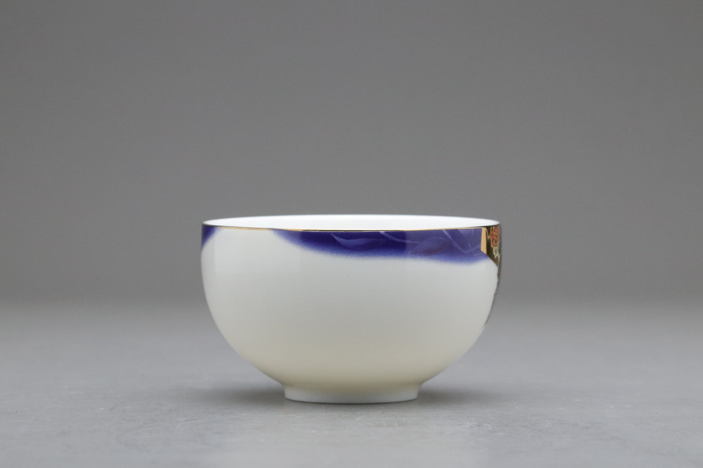 Vintage Japanese Kansai Fine China Tea Cup Set | 5 Piece Cobalt Blue Saucer Gold Leaf Porcelain | Modern Tableware Collectibles Jade Leaves