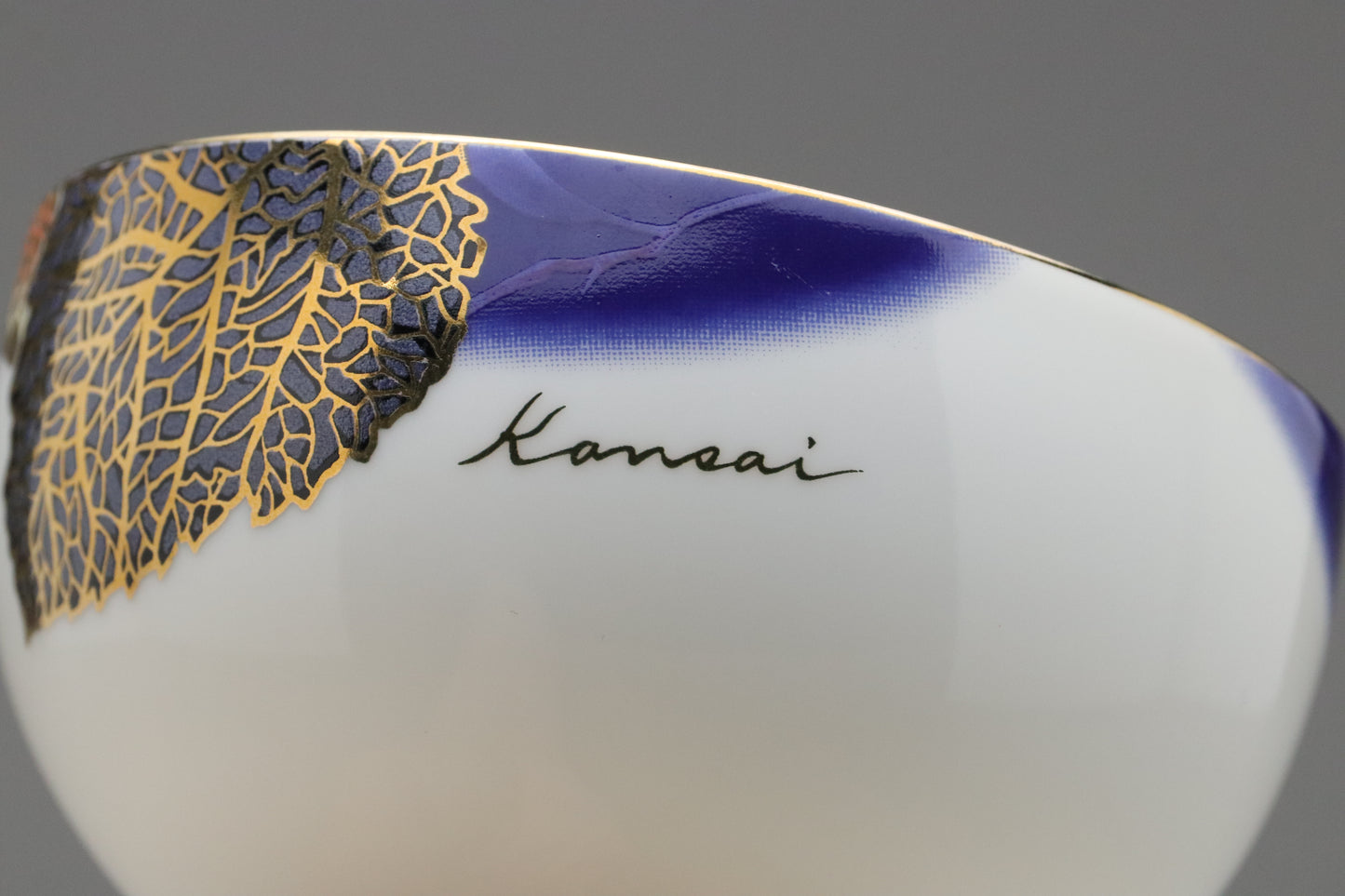 Vintage Japanese Kansai Fine China Tea Cup Set | 5 Piece Cobalt Blue Saucer Gold Leaf Porcelain | Modern Tableware Collectibles Jade Leaves