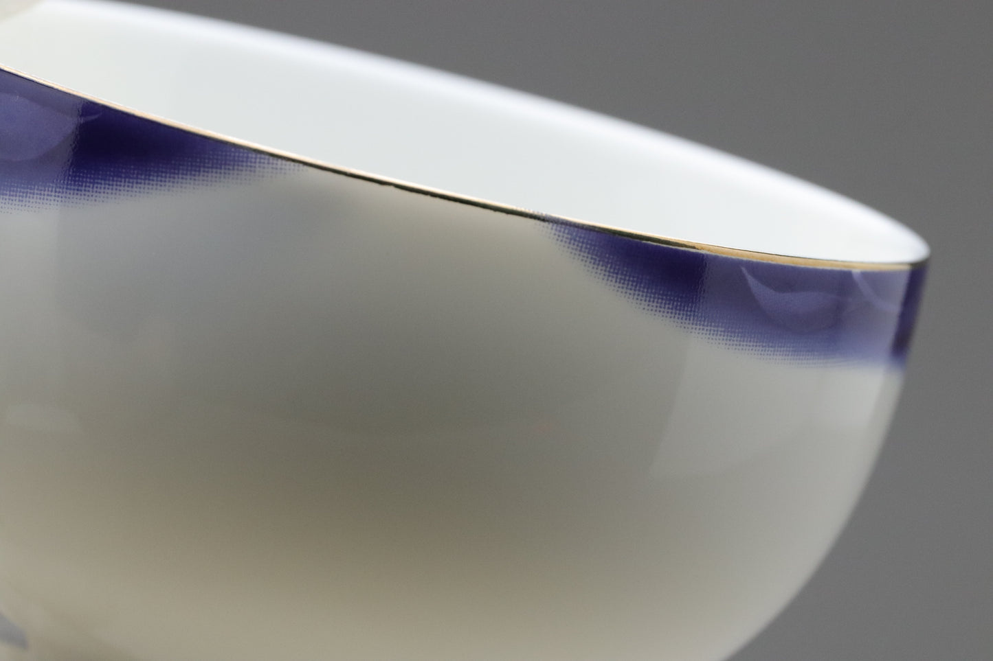 Vintage Japanese Kansai Fine China Tea Cup Set | 5 Piece Cobalt Blue Saucer Gold Leaf Porcelain | Modern Tableware Collectibles Jade Leaves