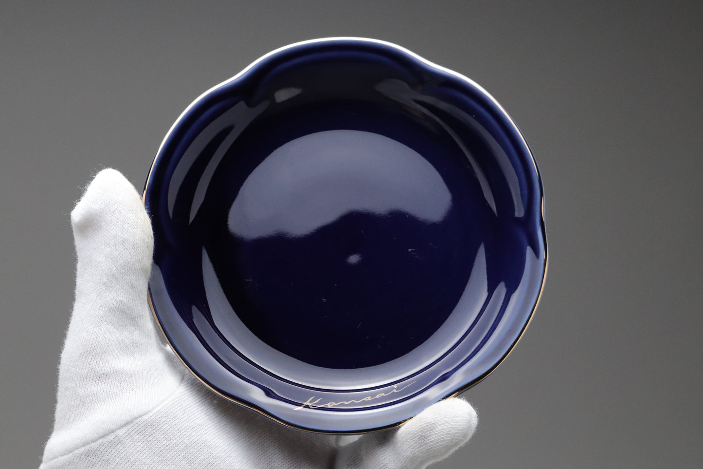 Vintage Japanese Kansai Fine China Tea Cup Set | 5 Piece Cobalt Blue Saucer Gold Leaf Porcelain | Modern Tableware Collectibles Jade Leaves