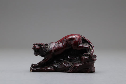 Japanese Tiger Statue Chinese Zodiac Figurine | Vintage Resin Lacquer Okimono | Oriental Home Decor Feng Shui | Roaring Tiger Animal Sculpture