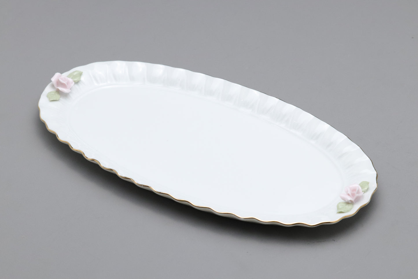Porcelain Oval Platter Pink Rose | Vintage Serving Plate Gold Rim | Shabby Chic Floral Tableware | Elegant Serving Dish Relief Japanese Arts