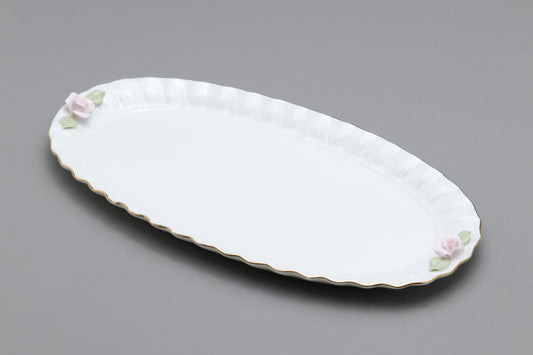 Porcelain Oval Platter Pink Rose | Vintage Serving Plate Gold Rim | Shabby Chic Floral Tableware | Elegant Serving Dish Relief Japanese Arts