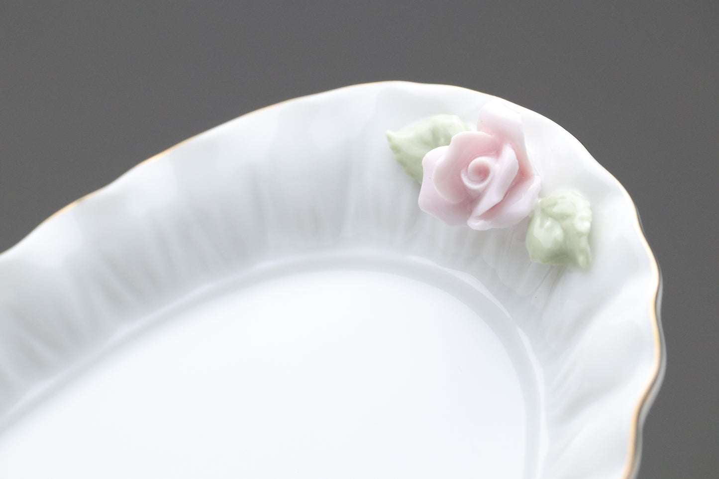 Porcelain Oval Platter Pink Rose | Vintage Serving Plate Gold Rim | Shabby Chic Floral Tableware | Elegant Serving Dish Relief Japanese Arts
