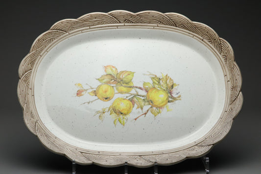 Vintage Tiffany Boutique Italian Pottery Platter | Large Oval Fruit Pear Serving Dish | Woven Basket Rim Tableware | Retro Home DecorArtsSet
