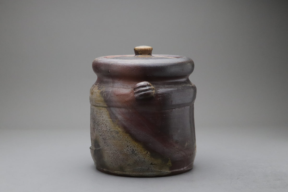 Antique Japanese Stoneware Water Jar | Shigaraki Mizusashi Tea Ceremony Pot | Vintage Signed Wooden Box | Rustic Wabi Sabi Art Vessel Bizen