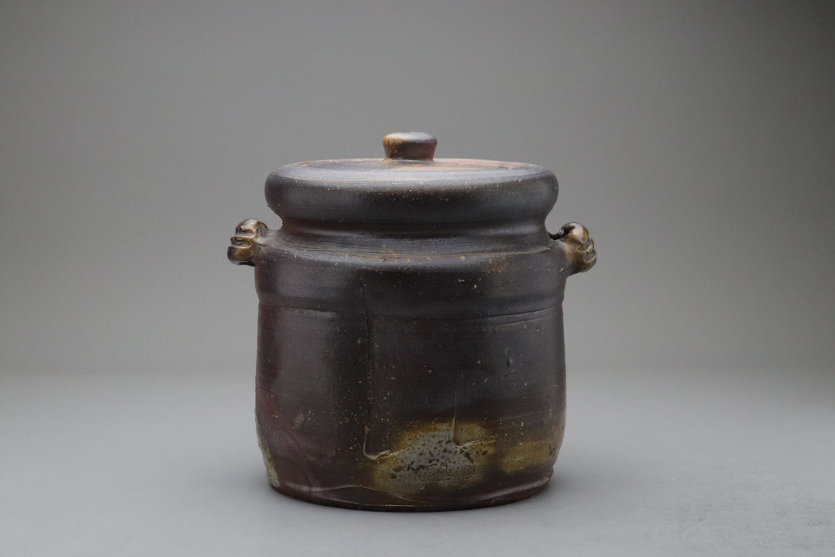 Antique Japanese Stoneware Water Jar | Shigaraki Mizusashi Tea Ceremony Pot | Vintage Signed Wooden Box | Rustic Wabi Sabi Art Vessel Bizen
