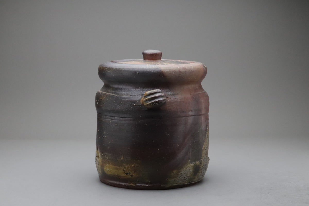 Antique Japanese Stoneware Water Jar | Shigaraki Mizusashi Tea Ceremony Pot | Vintage Signed Wooden Box | Rustic Wabi Sabi Art Vessel Bizen