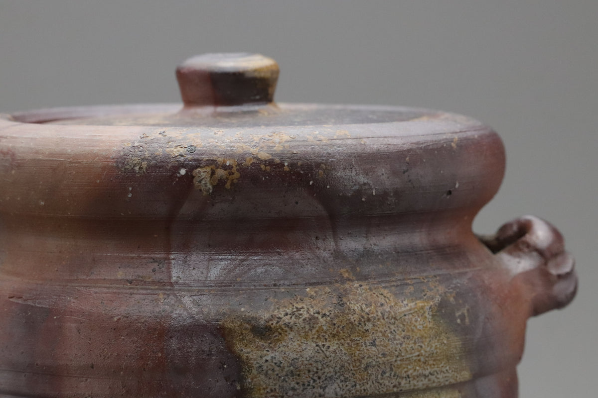Antique Japanese Stoneware Water Jar | Shigaraki Mizusashi Tea Ceremony Pot | Vintage Signed Wooden Box | Rustic Wabi Sabi Art Vessel Bizen