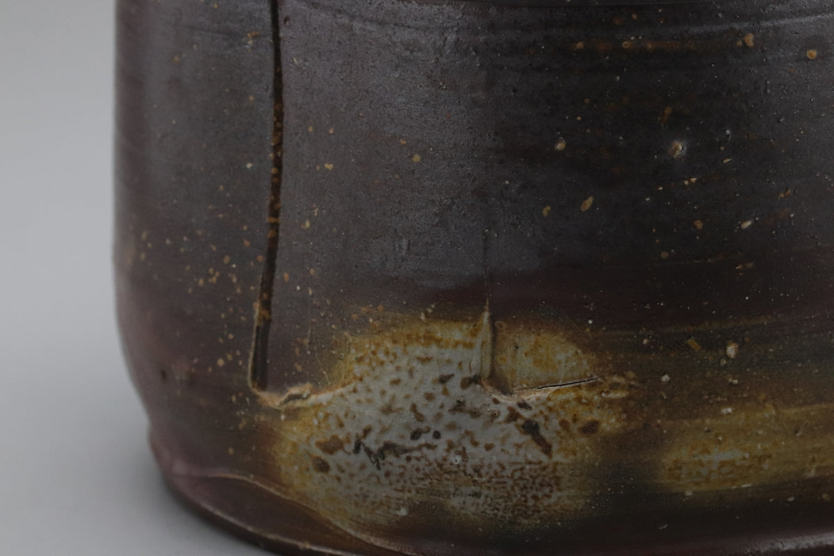 Antique Japanese Stoneware Water Jar | Shigaraki Mizusashi Tea Ceremony Pot | Vintage Signed Wooden Box | Rustic Wabi Sabi Art Vessel Bizen
