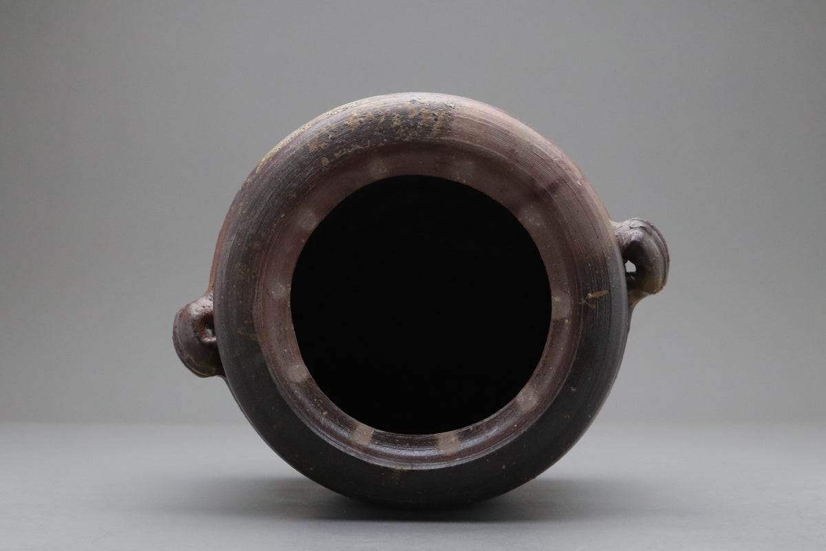 Antique Japanese Stoneware Water Jar | Shigaraki Mizusashi Tea Ceremony Pot | Vintage Signed Wooden Box | Rustic Wabi Sabi Art Vessel Bizen