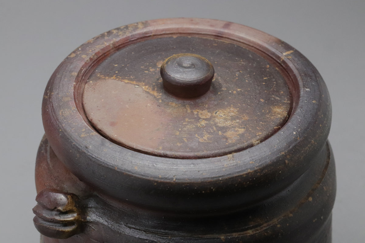 Antique Japanese Stoneware Water Jar | Shigaraki Mizusashi Tea Ceremony Pot | Vintage Signed Wooden Box | Rustic Wabi Sabi Art Vessel Bizen