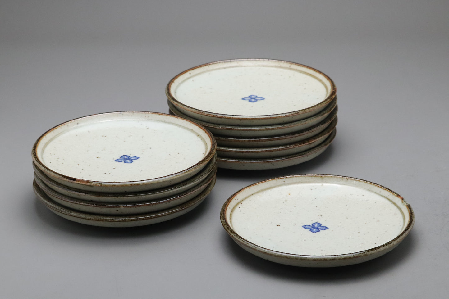 Japanese Plates Set of 10 | Blue Flower Dishes | Vintage Stoneware | Rustic Appetizer Dessert Tableware | Vintage Pottery Plates Sets 10 pcs