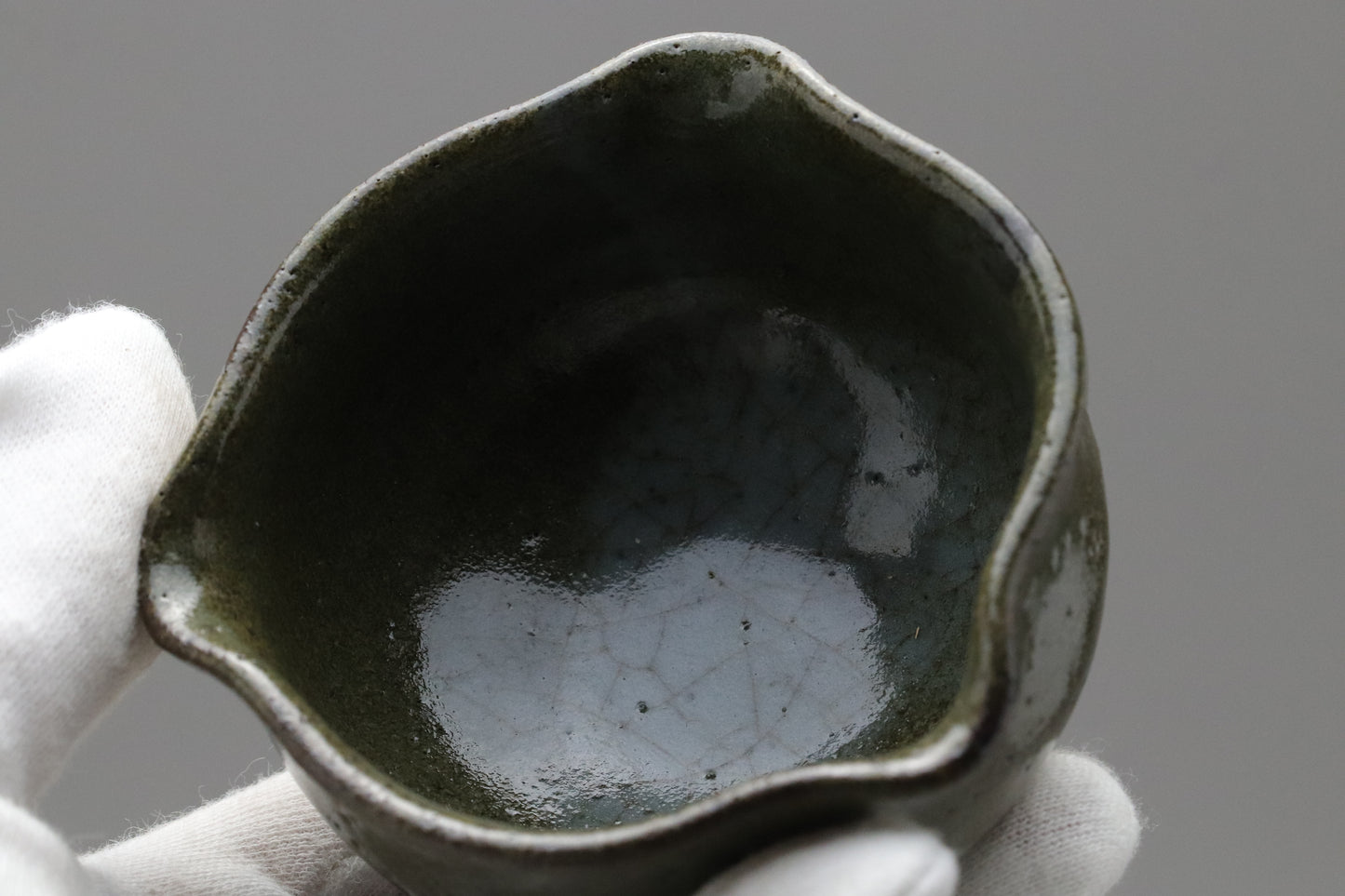 Japanese Small Bowls Set of 5 | Vintage Oribe Green Glaze | Katakuchi shape Sake Cup | Wabi Sabi Pottery Utsunomiya | Handmade Side Dish Lot 5