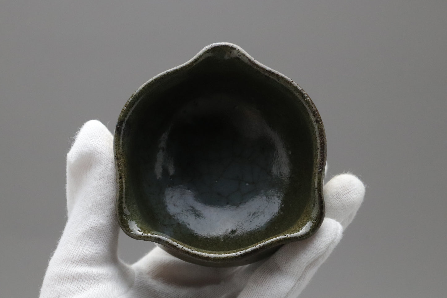 Japanese Small Bowls Set of 5 | Vintage Oribe Green Glaze | Katakuchi shape Sake Cup | Wabi Sabi Pottery Utsunomiya | Handmade Side Dish Lot 5