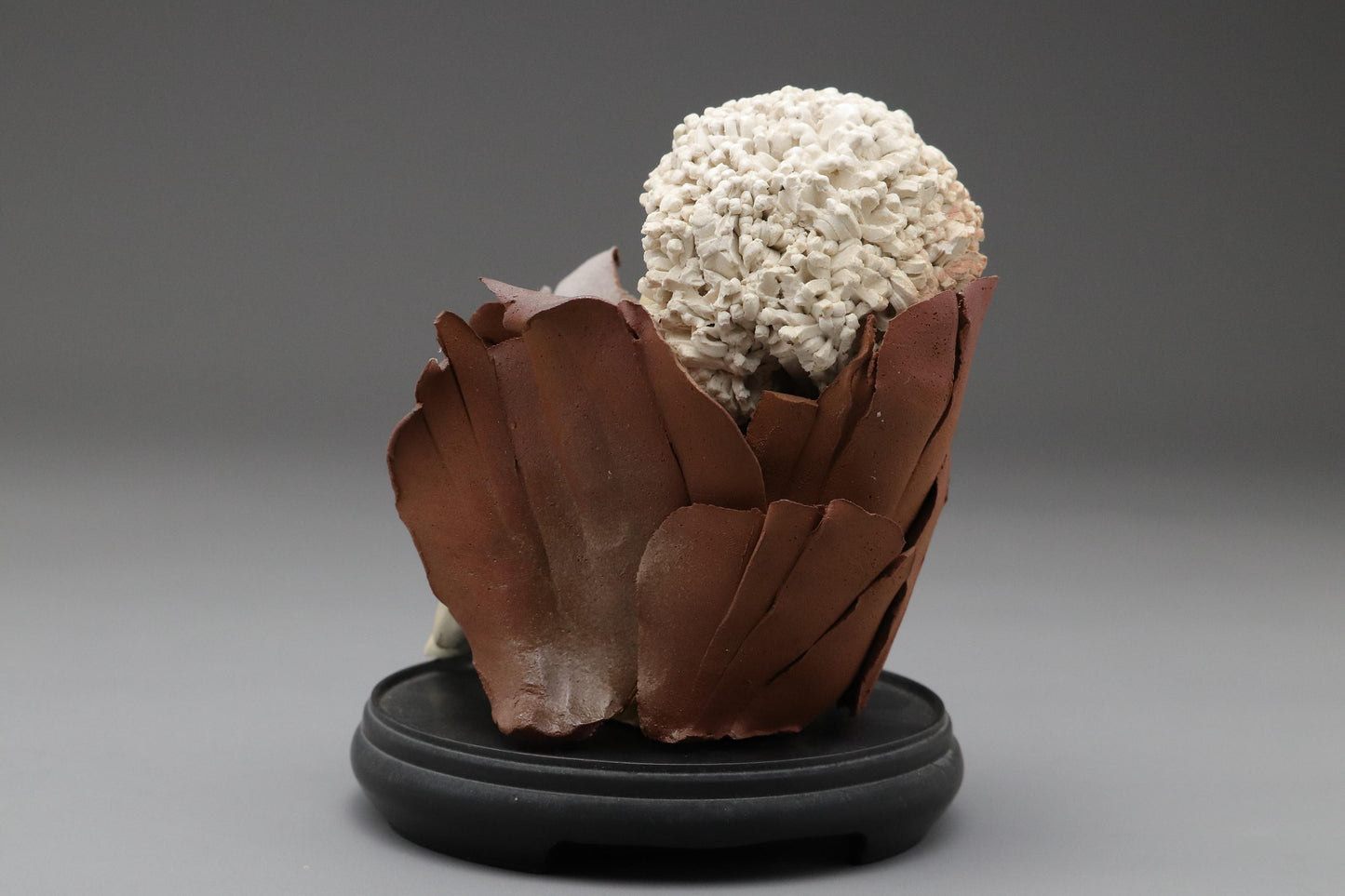 Ceramic Art Doll by Shoko Takeuchi Handcrafted Figurine With Curly Hair in Abstract Floral Form for Artistic Display or Interior Decoration