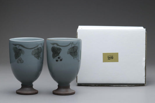 Japanese Arita Ware Sake Goblet Set | Hand-Painted Ceramic Stem Cup | Traditional Arita Porcelain Art | Unique & Artful Gift for Couples Her