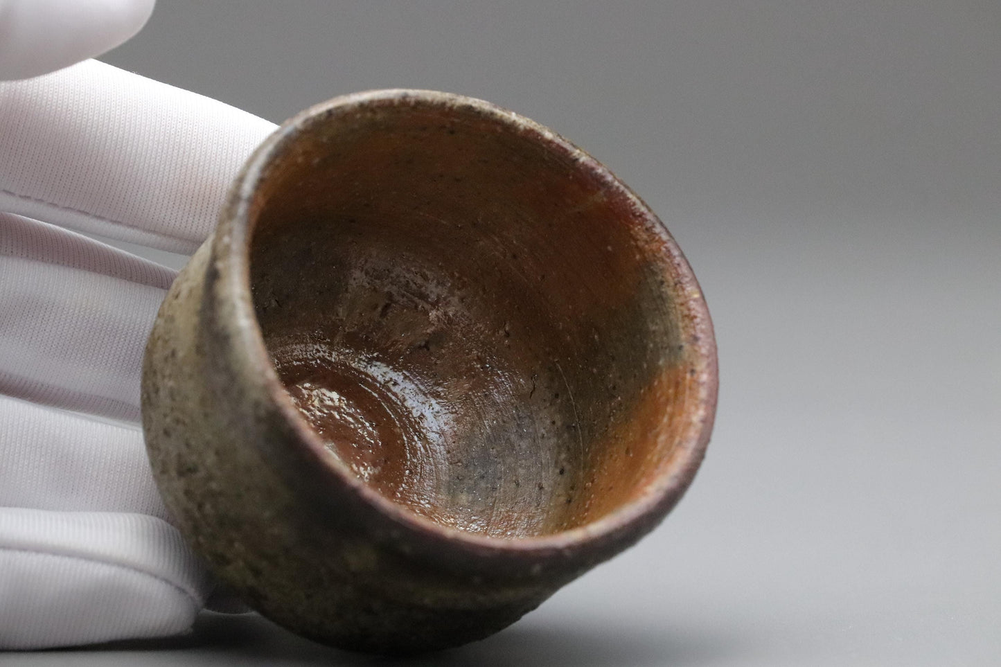 Bizen Sake Cup by Toju | Ash-Glazed Yakishime Ochoko with Signed Box | Wabi-Sabi Japanese Ceramic | Wood-Fired Shochu Sake Cup Vintage