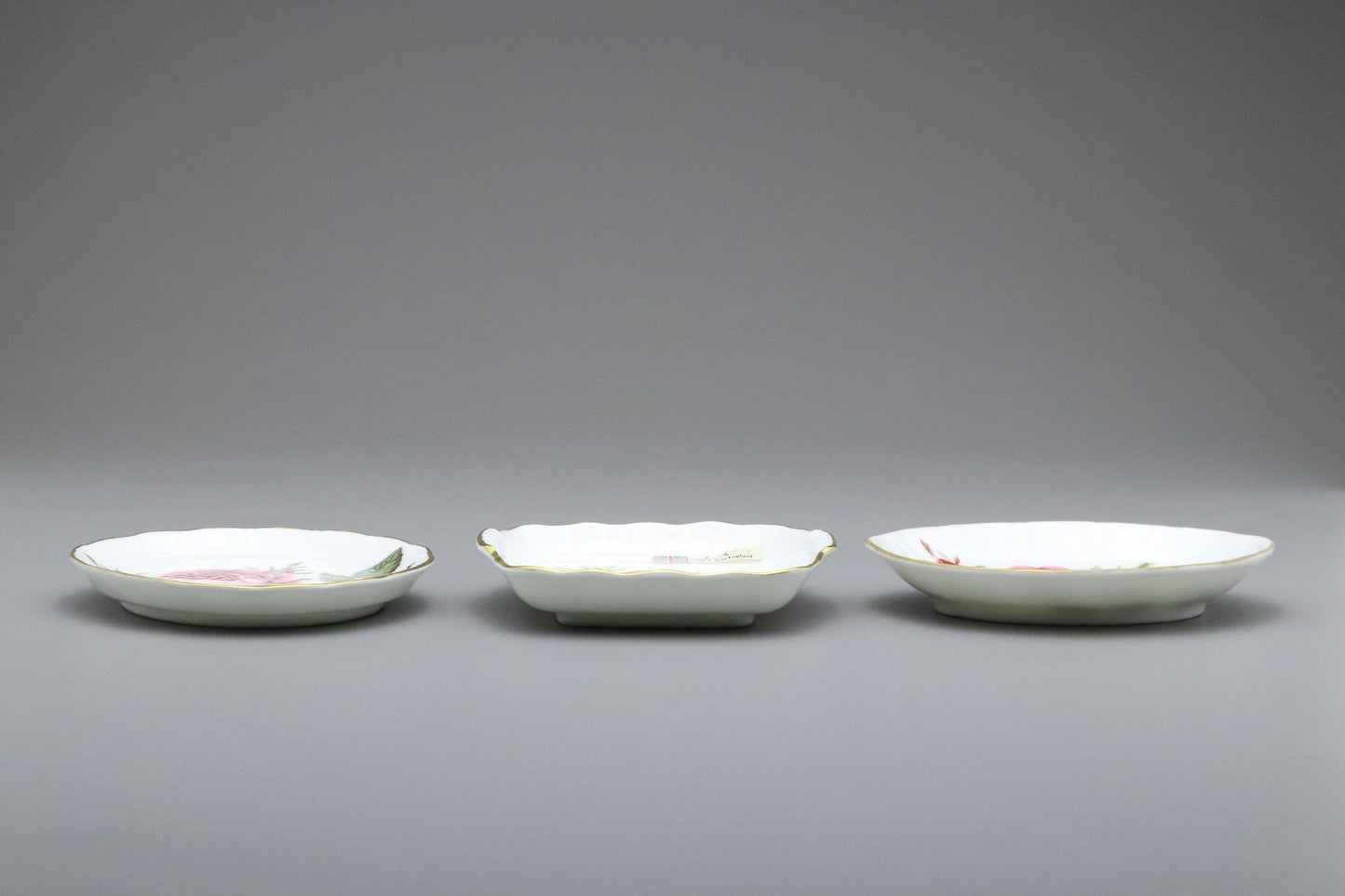 Masuda Arts Japan Porcelain Plates Set of 3 | Vintage Rose Pattern Small Dishes with Gilt Rim | Fine Bone China Tea Plates Floral