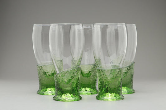 Vintage Toyo Sasaki Glass Sake Cups Set of 5 | Emerald Green Textured Japanese Drinking Glasses | Modern Barware Collectible