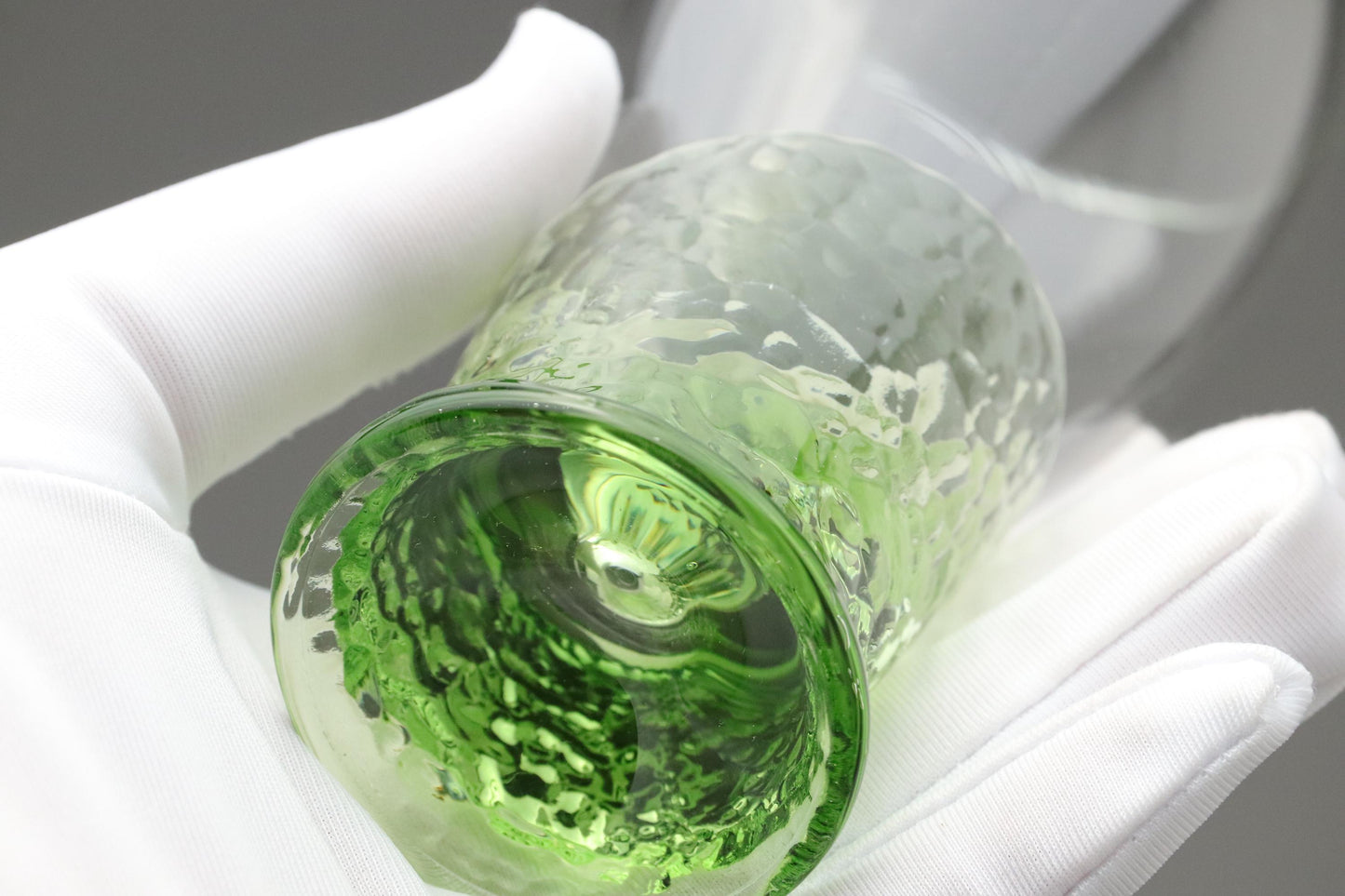 Vintage Toyo Sasaki Glass Sake Cups Set of 5 | Emerald Green Textured Japanese Drinking Glasses | Modern Barware Collectible