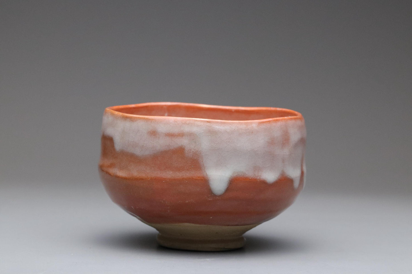 Raku Ware Matcha Chawan | Red & White Glazed Japanese Tea Bowl with Signed Box | Handmade Wabi-Sabi Pottery | Vintage Tea Ceremony Chawan