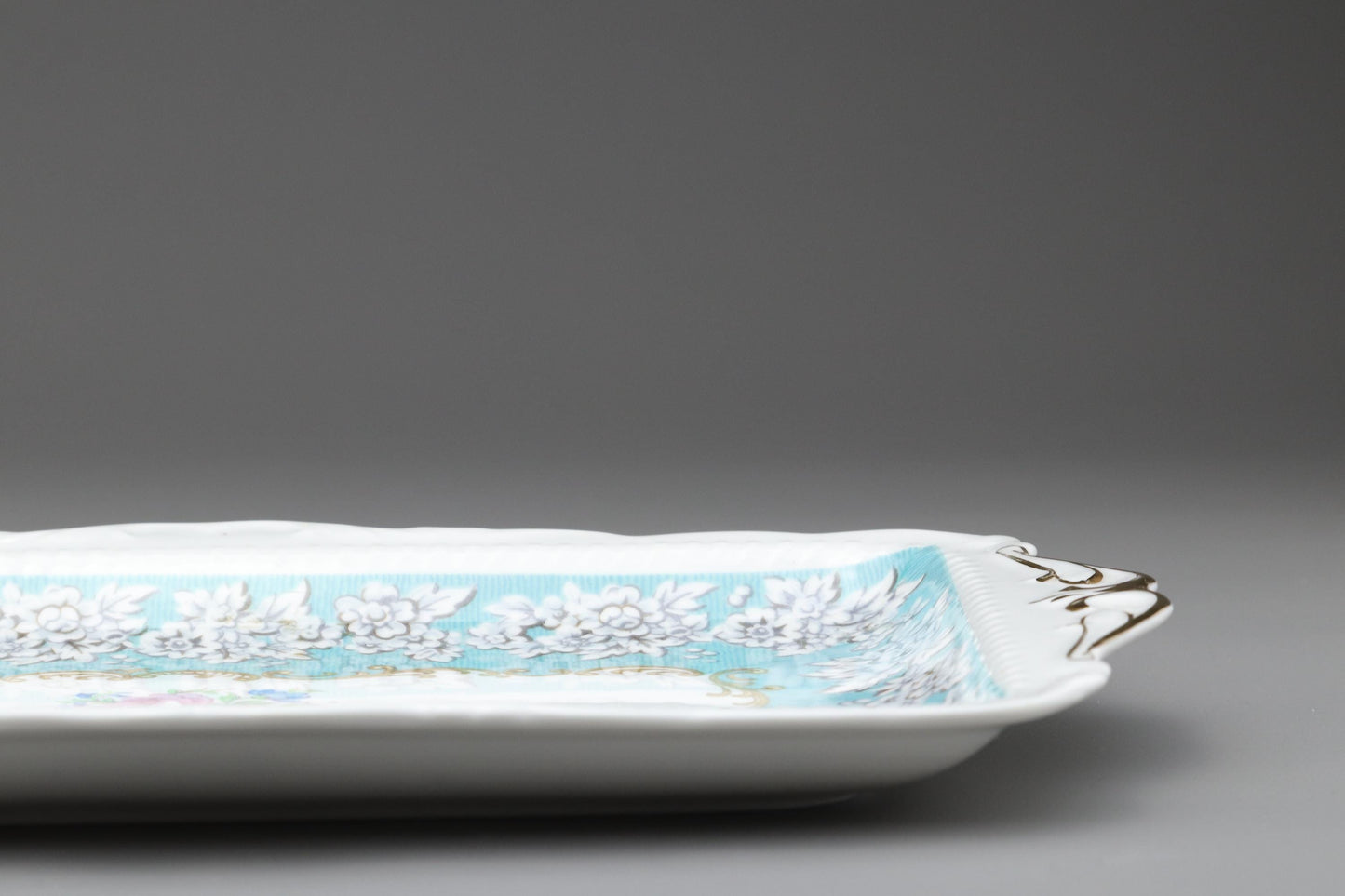 Royal Albert "Enchantment" Porcelain Serving Tray - Exquisite Vintage Blue Floral & Gold Handled Dish, English Bone China collectible