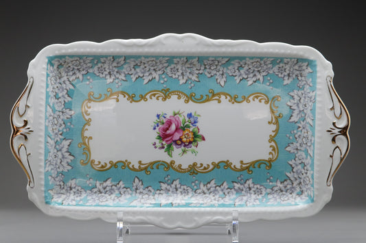 Royal Albert "Enchantment" Porcelain Serving Tray - Exquisite Vintage Blue Floral & Gold Handled Dish, English Bone China collectible