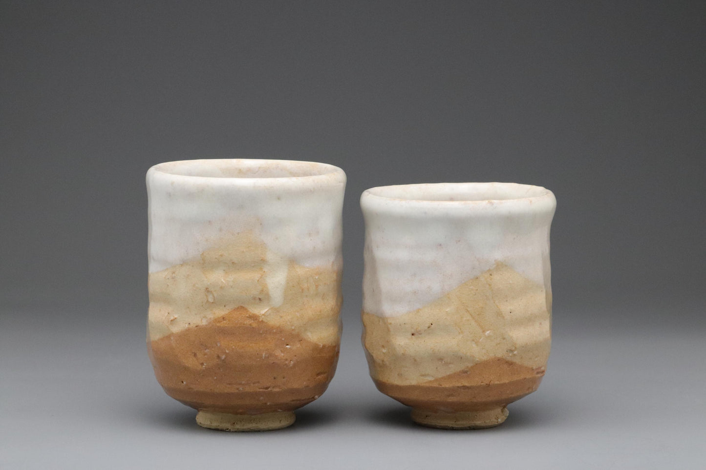Hagi Ware Yunomi Teetassenpaar von Muitigama | Weiß glasierte japanische Keramik mit signierter Schachtel | Wabi-Sabi handgefertigte Tassen | Vintage Mingei-Stil