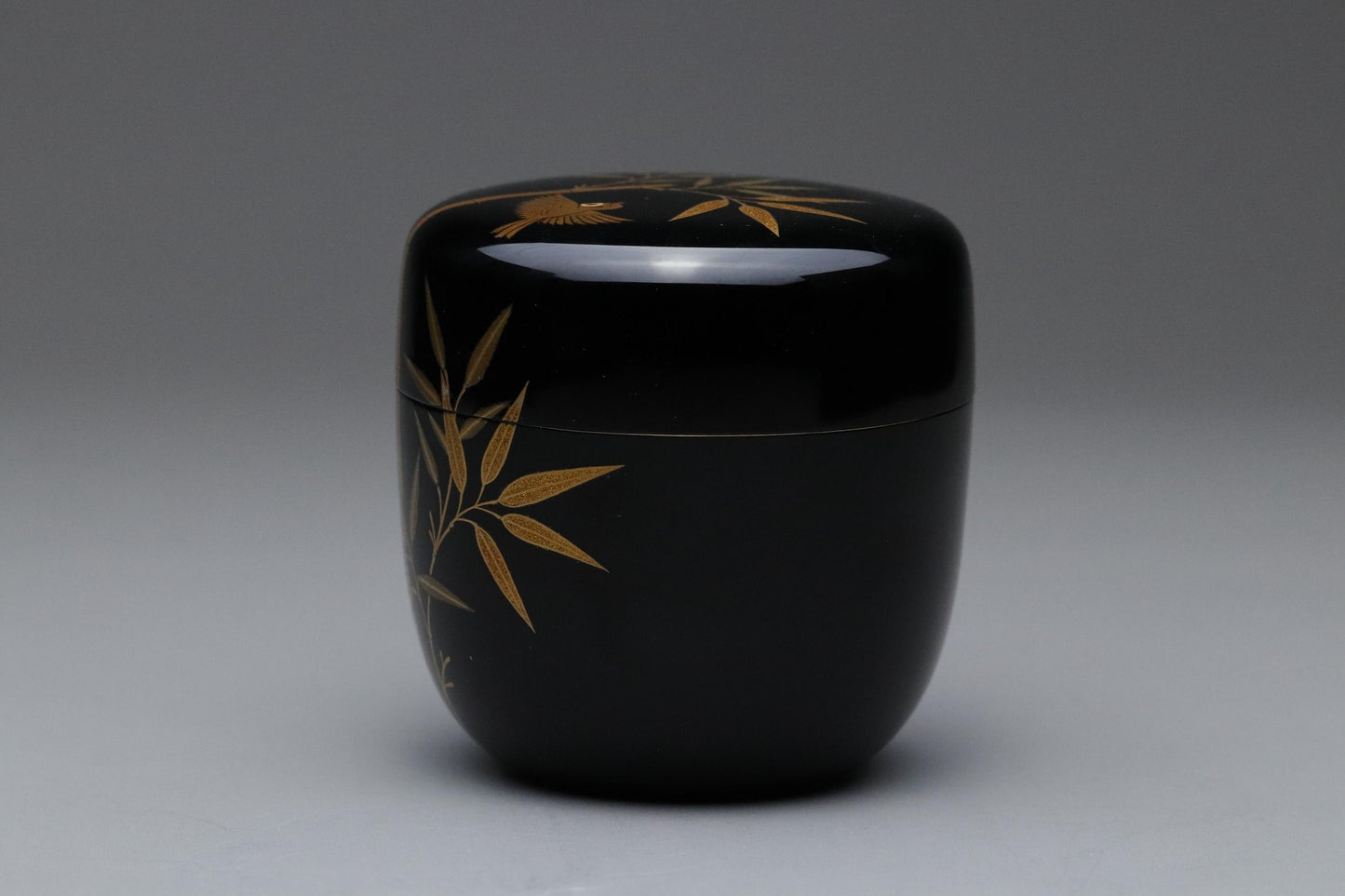 Authentic Wajima-nuri Natsume Tea Caddy Bamboo & Sparrow Makie Decor | Handmade Japanese Lacquerware for Matcha Tea Ceremony Artful Gift