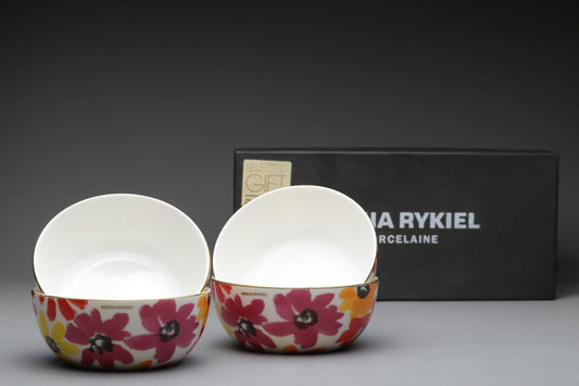 Sonia Rykiel Porcelain Bowl Set – Colorful Floral Design with Gold Rim – Designer Tableware from Japan – Vintage Style Home Decor Accent