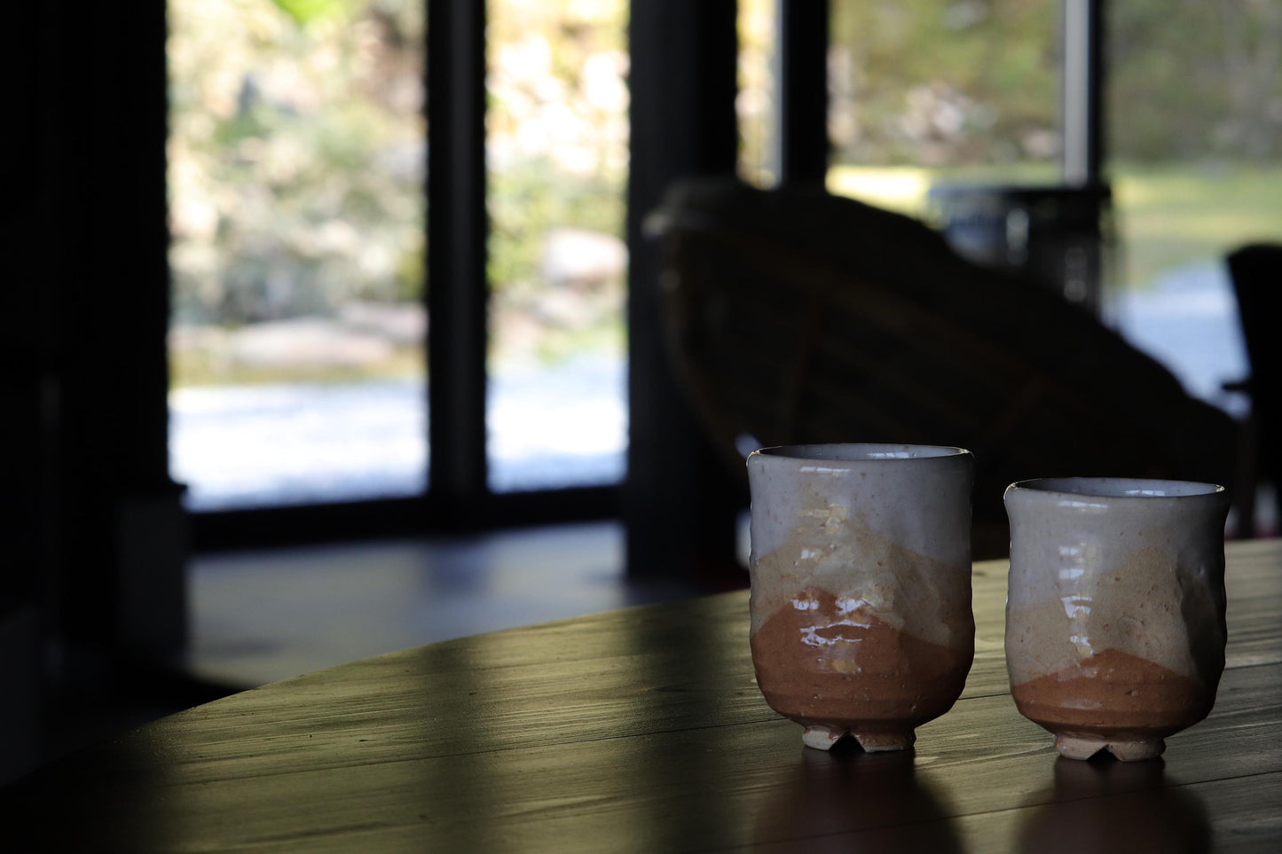 Hagi Ware Yunomi Teetassenpaar von Muitigama | Weiß glasierte japanische Keramik mit signierter Schachtel | Wabi-Sabi handgefertigte Tassen | Vintage Mingei-Stil