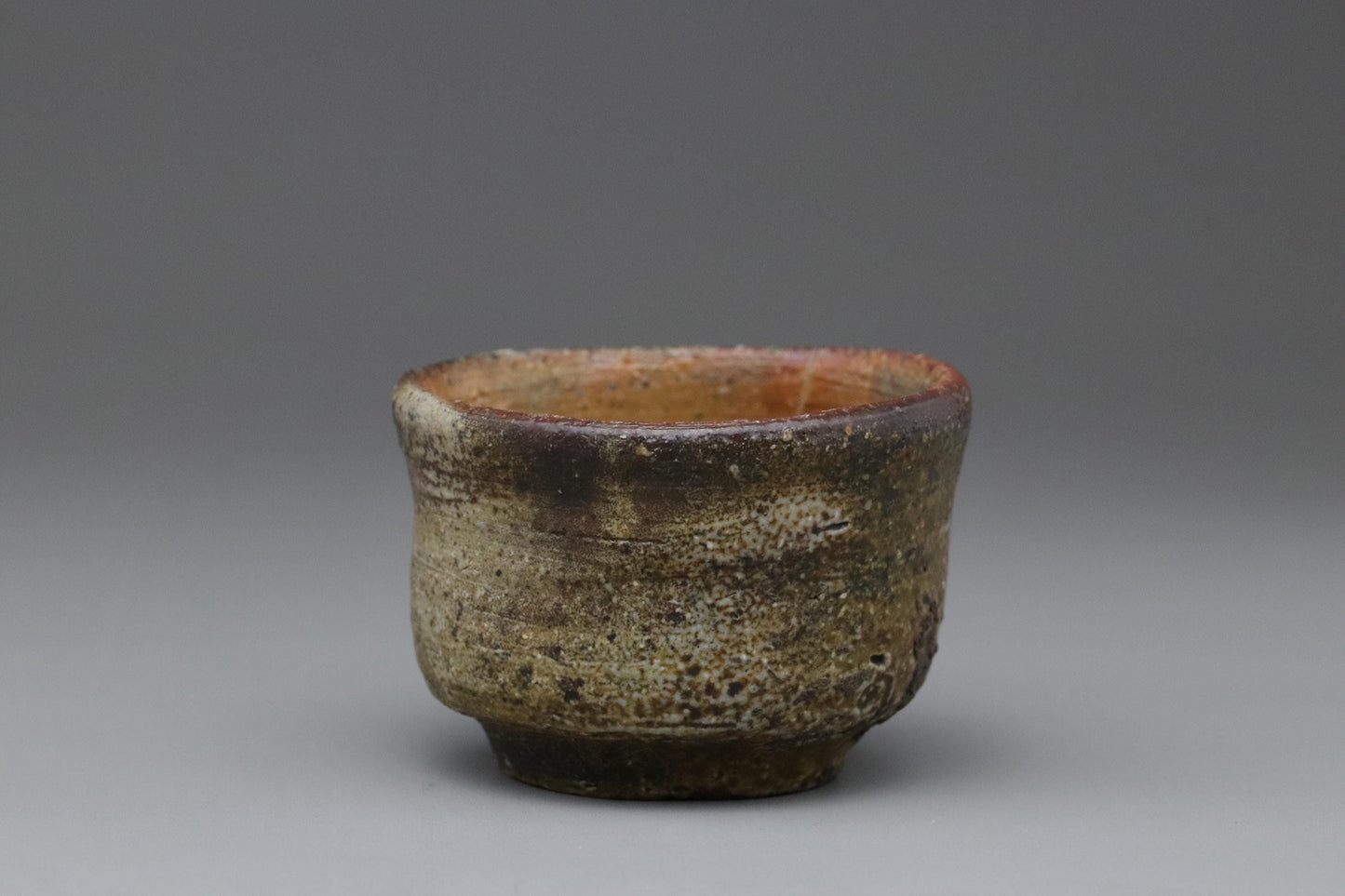 Bizen Sake Cup by Toju | Ash-Glazed Yakishime Ochoko with Signed Box | Wabi-Sabi Japanese Ceramic | Wood-Fired Shochu Sake Cup Vintage